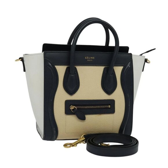 CELINE Luggage Micro Hand Bag Leather 2way Beige Gold - Picture 1 of 15
